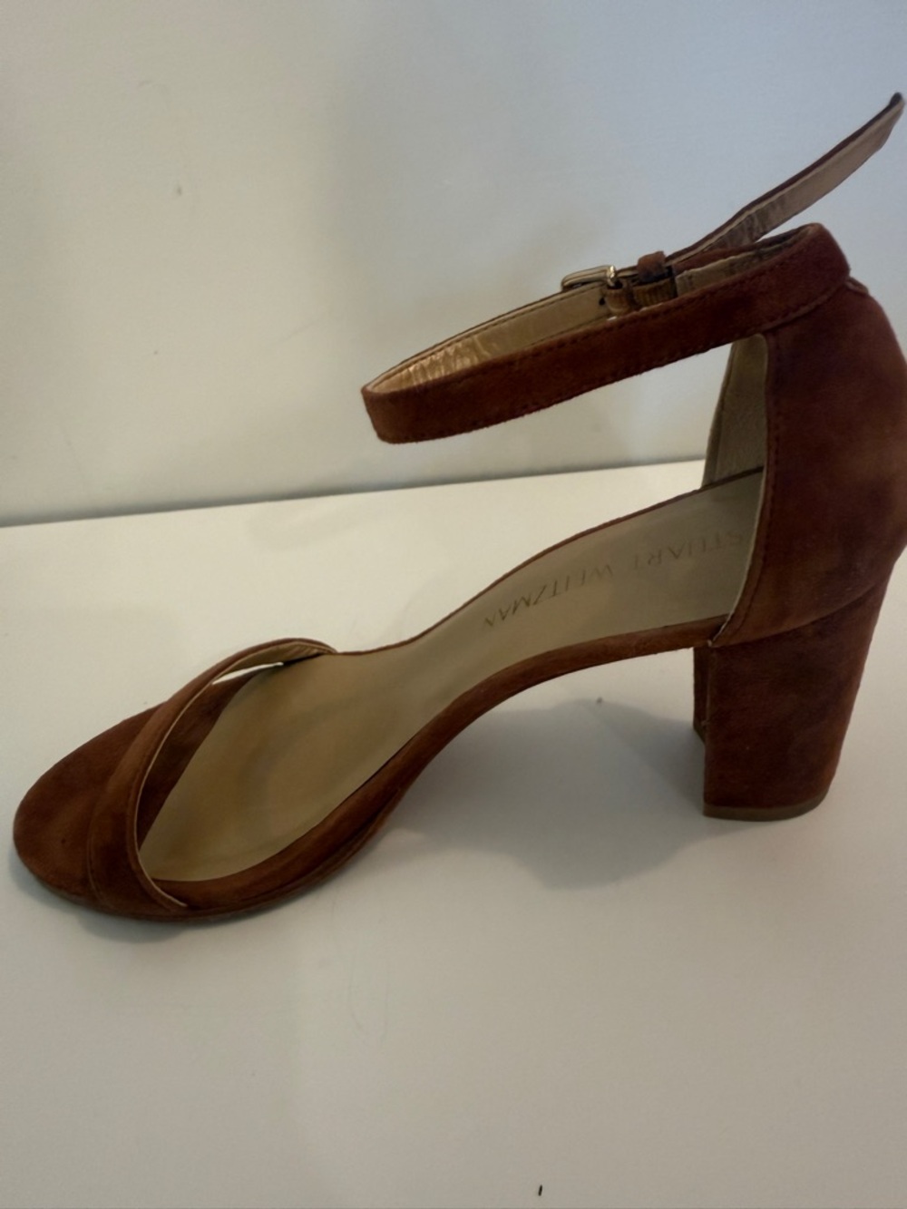 Stuart Weitzman Suede Ankle Strap Block Heel Sandals Brown Carmel Brown size 7.5 - Picture 13 of 16